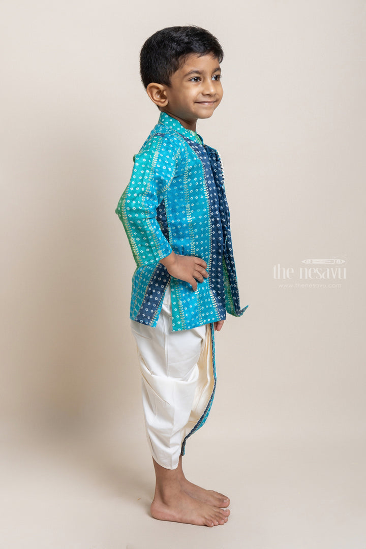 The Nesavu Boys Dothi Set Stylish Multi-colored Ethnic Kurta With White Dhoti For Little Boys Nesavu Traditional and Contemporary Ethnic Wear for Boys | Premium kurta | The Nesavu
