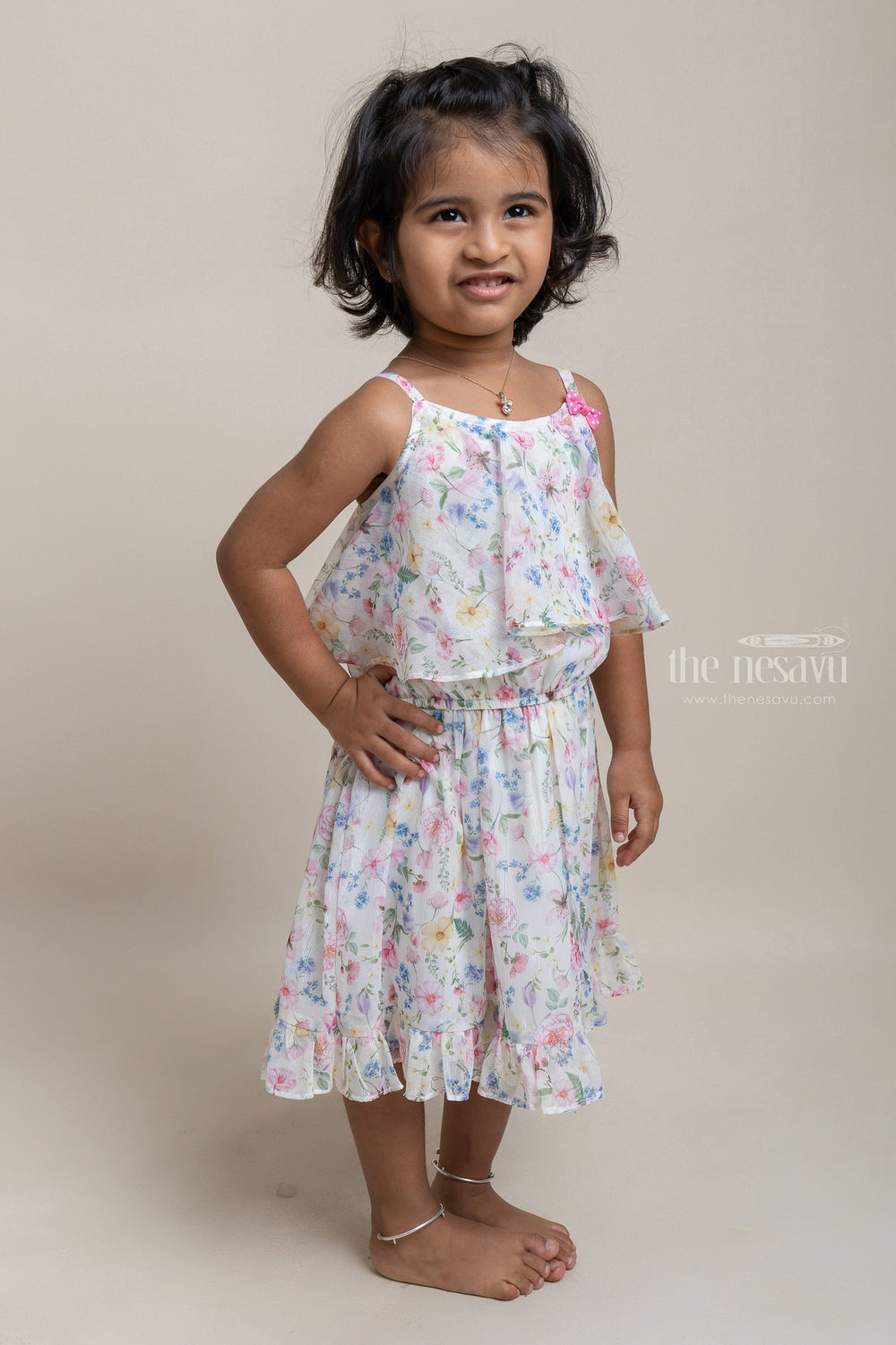 The Nesavu Baby Fancy Frock Stylish Multicolour Floral Printed Sleeveless Georgette Frock For Baby Girls Nesavu Comfortable Baby Frocks online | Party Frocks For Babies | The Nesavu