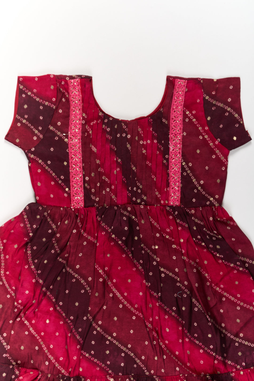 The Nesavu Girls Cotton Frock Stylish Pink Cotton Girls Frock with Bandhani Print and Layered Ruffle Hem Nesavu Nesavu Stylish Pink Cotton Girls Frock Bandhani Print Layered Ruffle Hem