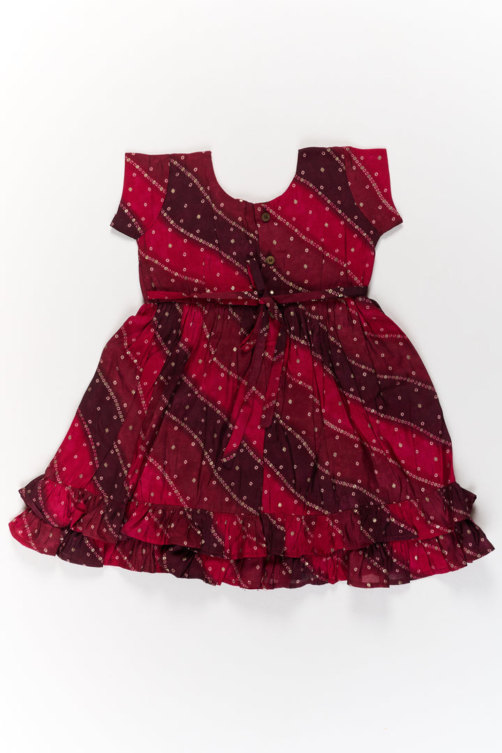 The Nesavu Girls Cotton Frock Stylish Pink Cotton Girls Frock with Bandhani Print and Layered Ruffle Hem Nesavu Nesavu Stylish Pink Cotton Girls Frock Bandhani Print Layered Ruffle Hem