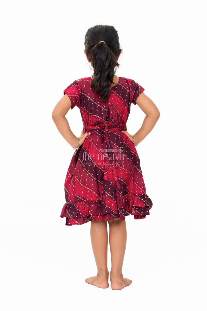 The Nesavu Girls Cotton Frock Stylish Pink Cotton Girls Frock with Bandhani Print and Layered Ruffle Hem Nesavu Nesavu Stylish Pink Cotton Girls Frock Bandhani Print Layered Ruffle Hem