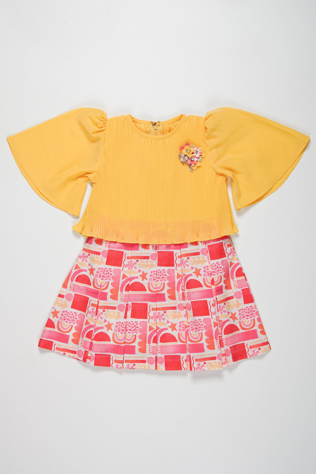 The Nesavu Girls Fancy Frock Stylish Playtime Cotton Frock for Girls - Bright Yellow and Pink Nesavu 18 (2Y) / Yellow / Cotton GFC1324A-18 Discover Elegant New Cotton Frocks for Girls | Soft and Fancy Designs Available | The Nesavu