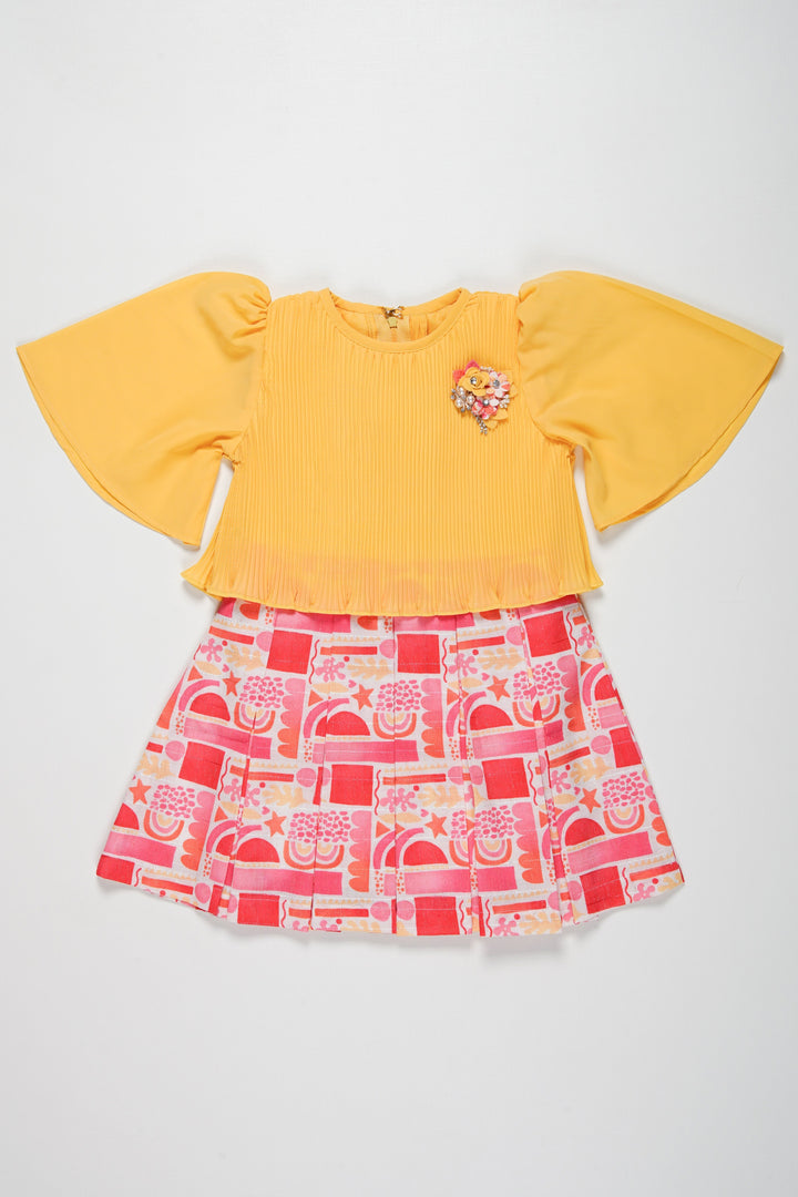 The Nesavu Girls Fancy Frock Stylish Playtime Cotton Frock for Girls - Bright Yellow and Pink Nesavu 18 (2Y) / Yellow / Cotton GFC1324A-18 Discover Elegant New Cotton Frocks for Girls | Soft and Fancy Designs Available | The Nesavu
