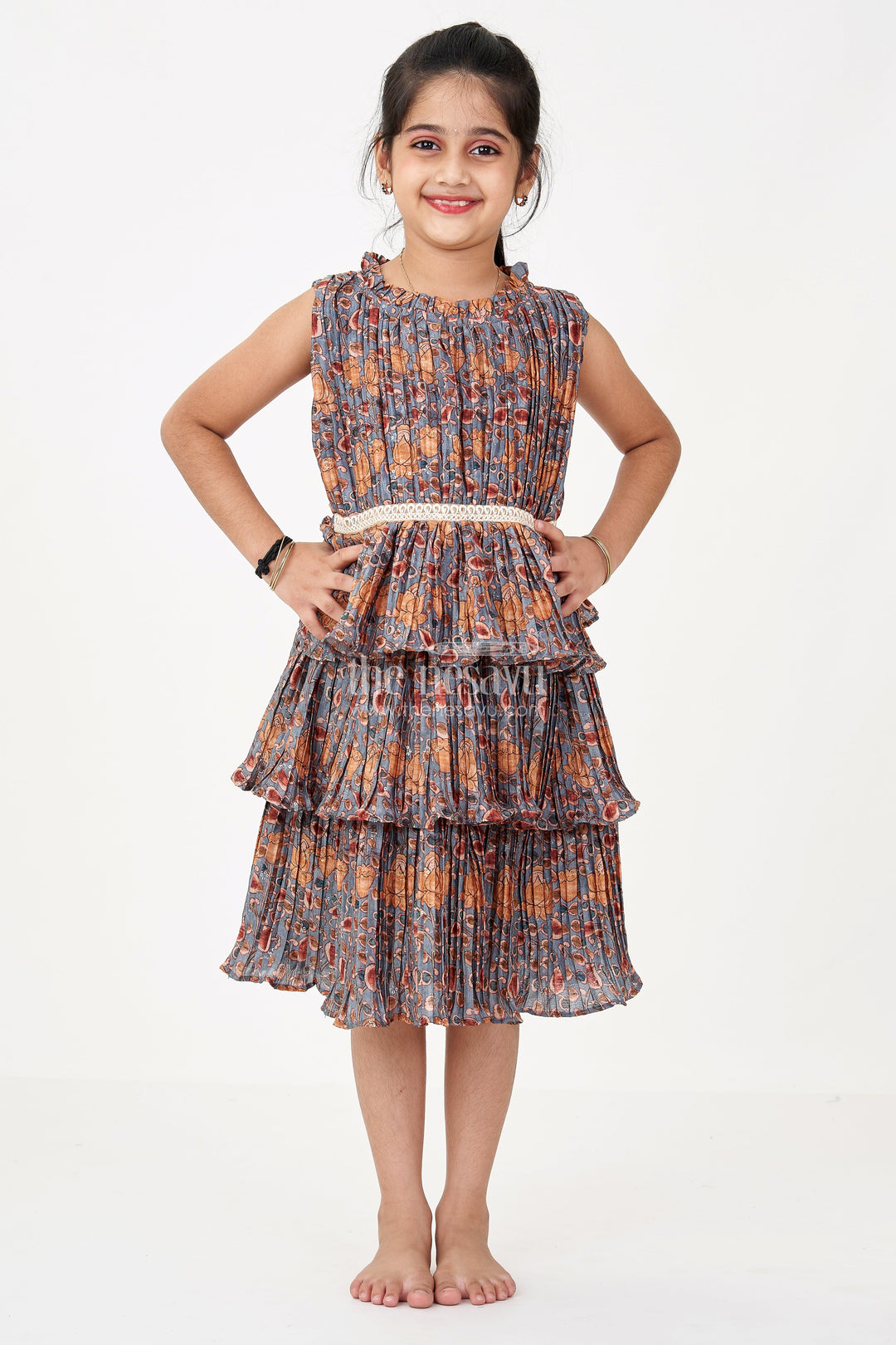 The Nesavu Girls Fancy Frock Stylish Prince Frock for Girls with Chinon Pleated Silk and Elegant Tiered Ruffles Nesavu Nesavu Stylish Prince Frock Girls Chinon Pleated Silk Elegant Tiered Ruffles