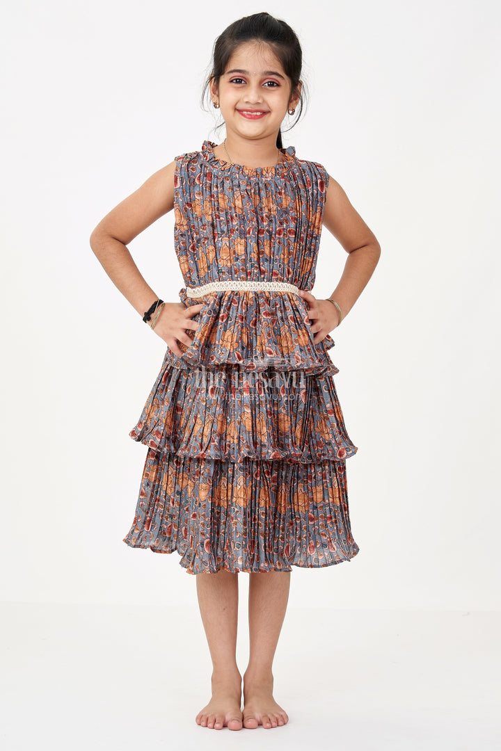 The Nesavu Girls Fancy Frock Stylish Prince Frock for Girls with Chinon Pleated Silk and Elegant Tiered Ruffles Nesavu Nesavu Stylish Prince Frock Girls Chinon Pleated Silk Elegant Tiered Ruffles