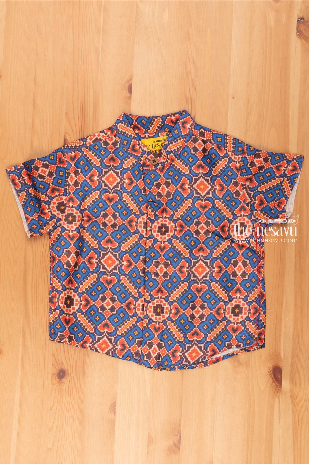 The Nesavu Boys Silk Shirt Stylish Royal Blue Silk Shirt for Boys with Ajrakh Print Nesavu 14 (6M) / Blue / Silk Blend BS084A-14 Baby Clothes Online | Best Newborn Dresses | the Nesavu