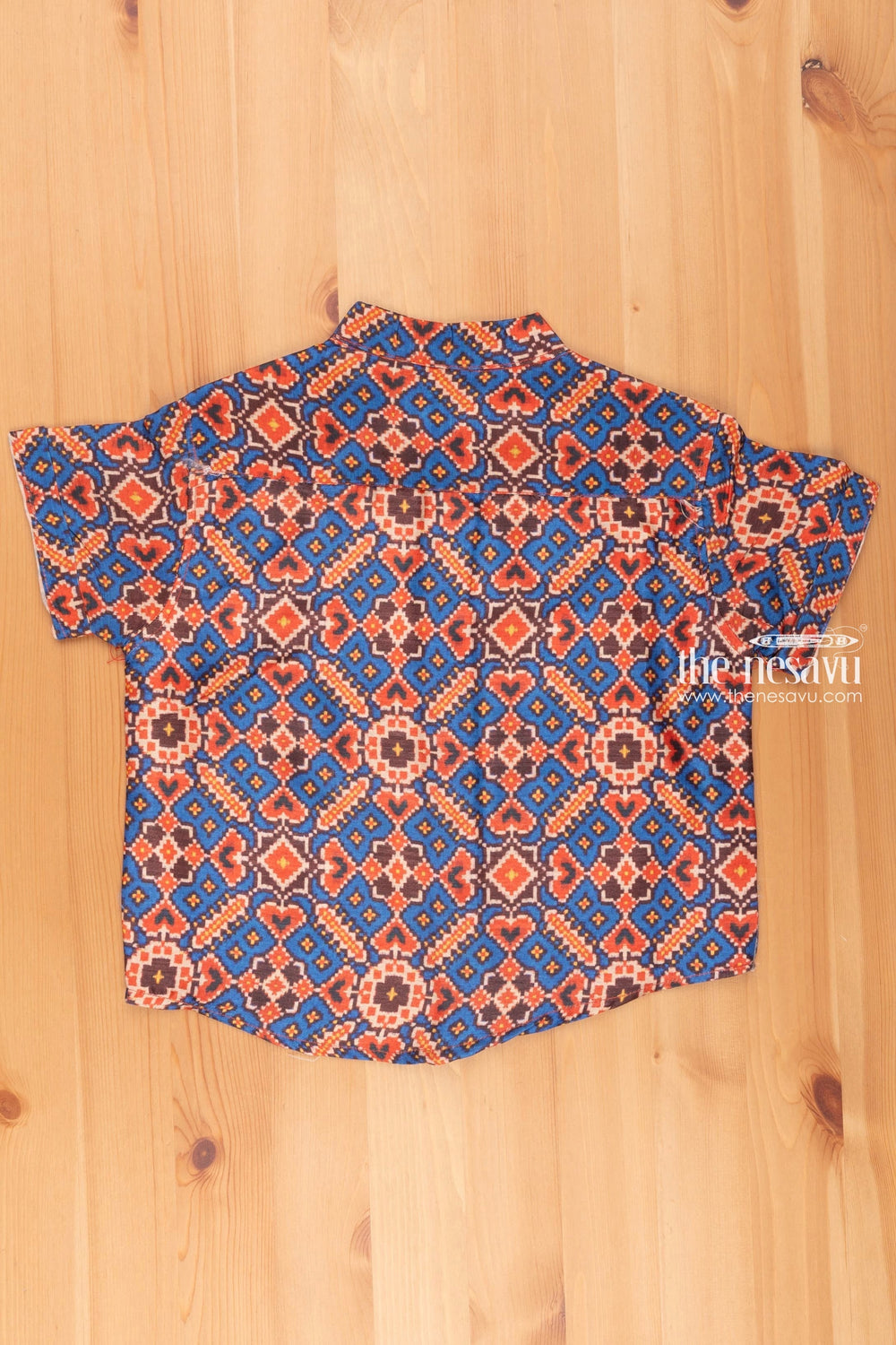 The Nesavu Boys Silk Shirt Stylish Royal Blue Silk Shirt for Boys with Ajrakh Print Nesavu Baby Clothes Online | Best Newborn Dresses | the Nesavu