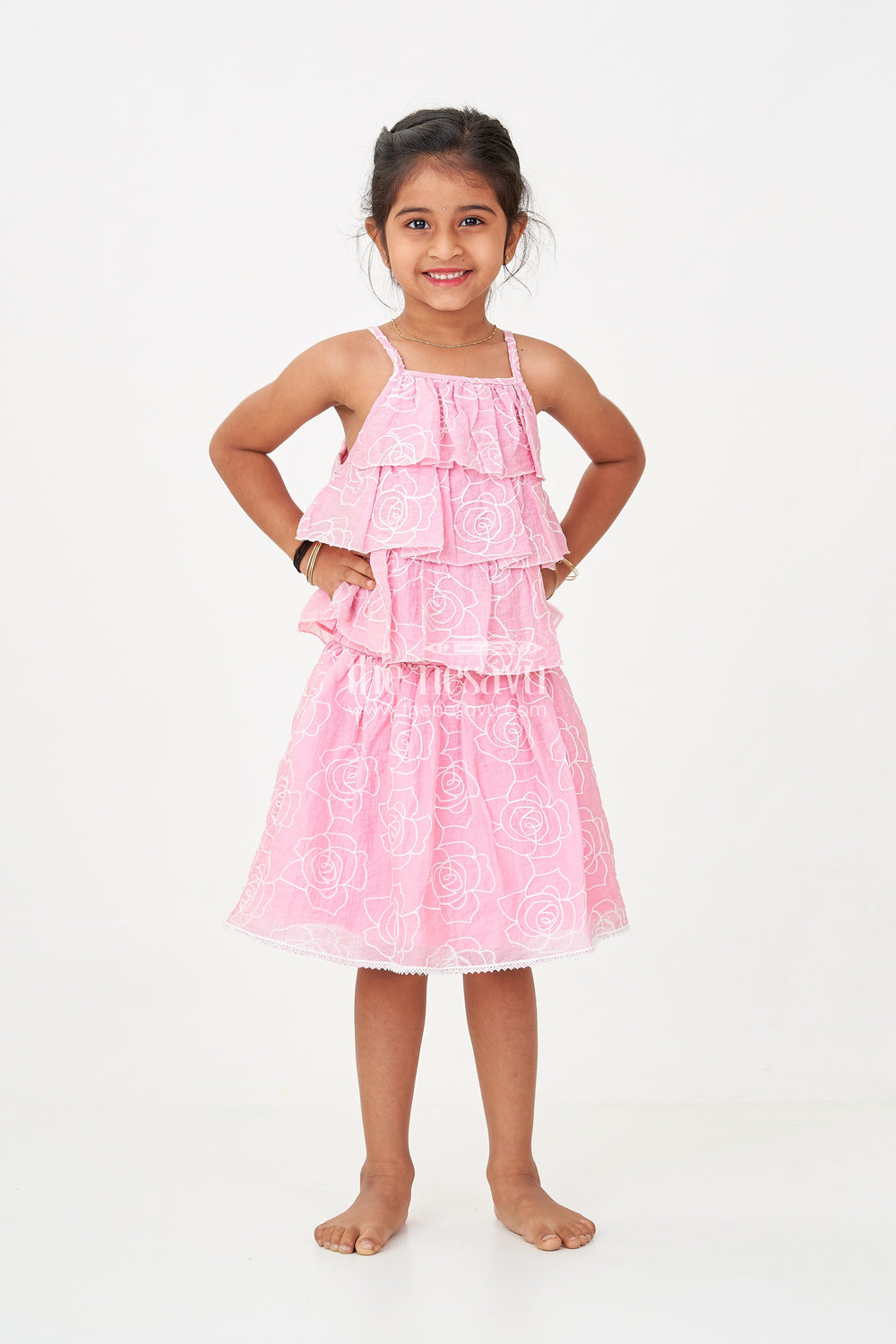 The Nesavu Baby Fancy Frock Stylish Smart Casual Clothes for Girls with Floral Embroidery and Ruffled Top Nesavu Nesavu Stylish Smart Casual Clothes Girls Floral Embroidery Ruffled Top