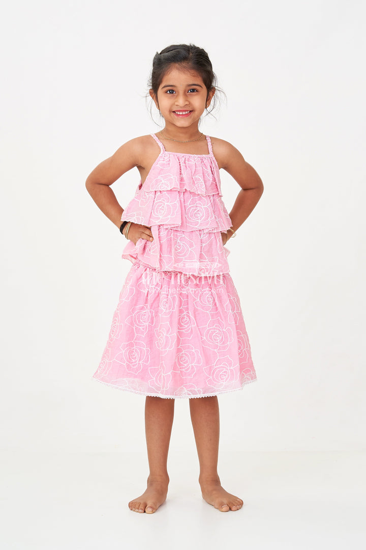 The Nesavu Baby Fancy Frock Stylish Smart Casual Clothes for Girls with Floral Embroidery and Ruffled Top Nesavu Nesavu Stylish Smart Casual Clothes Girls Floral Embroidery Ruffled Top