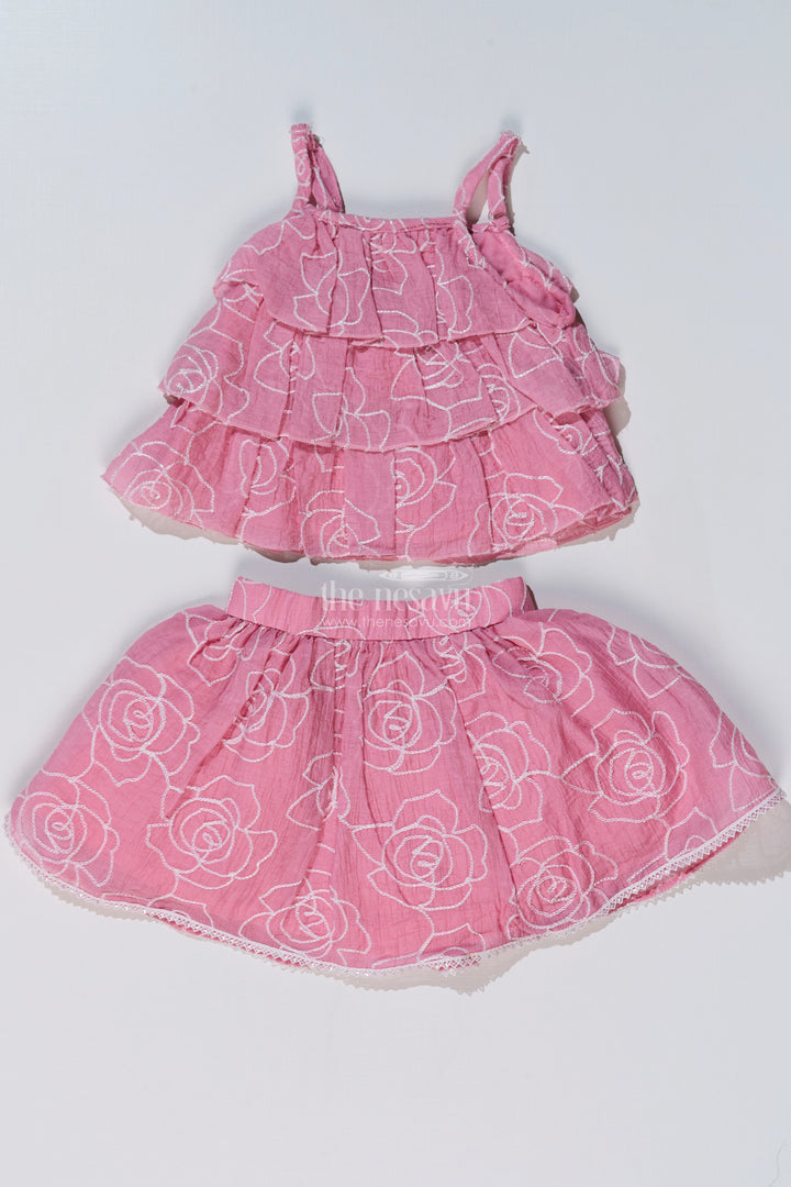 The Nesavu Baby Fancy Frock Stylish Smart Casual Clothes for Girls with Floral Embroidery and Ruffled Top Nesavu Nesavu Stylish Smart Casual Clothes Girls Floral Embroidery Ruffled Top