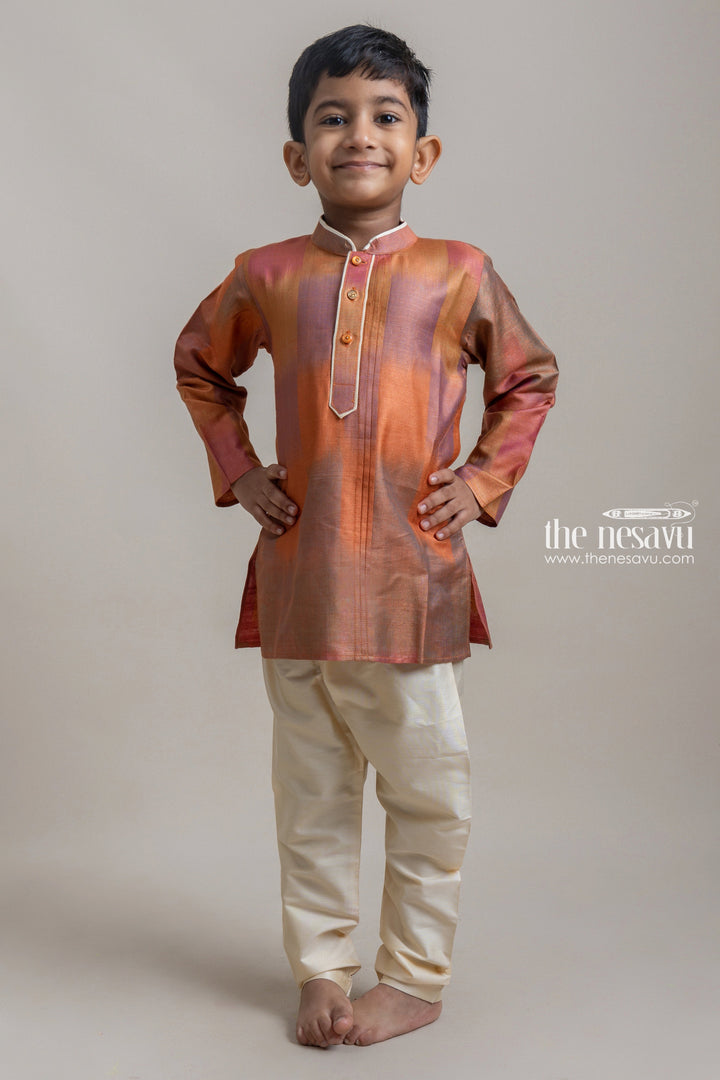The Nesavu Boys Kurtha Set Stylish Tie N Dye Ethnic Kurta With Beige Pant For Boys Nesavu 12 (3M) / Brown / Silk Blend BES301B-12 Modern Boys Ethnic Wear | Premium Kurta Set For Boys | The Nesavu
