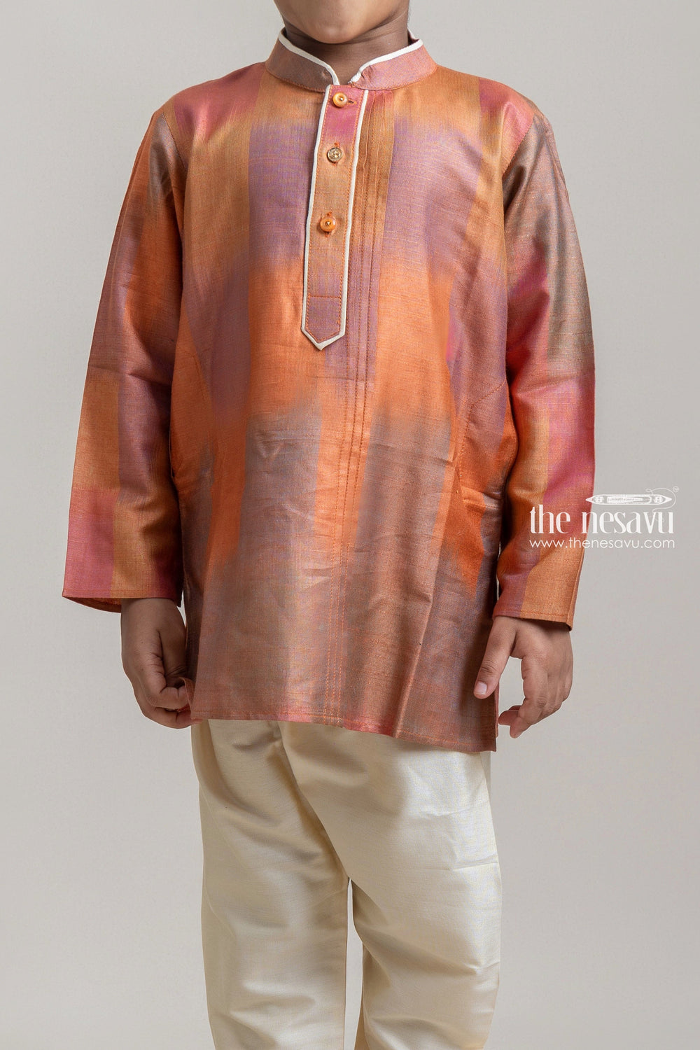 The Nesavu Boys Kurtha Set Stylish Tie N Dye Ethnic Kurta With Beige Pant For Boys Nesavu Modern Boys Ethnic Wear | Premium Kurta Set For Boys | The Nesavu