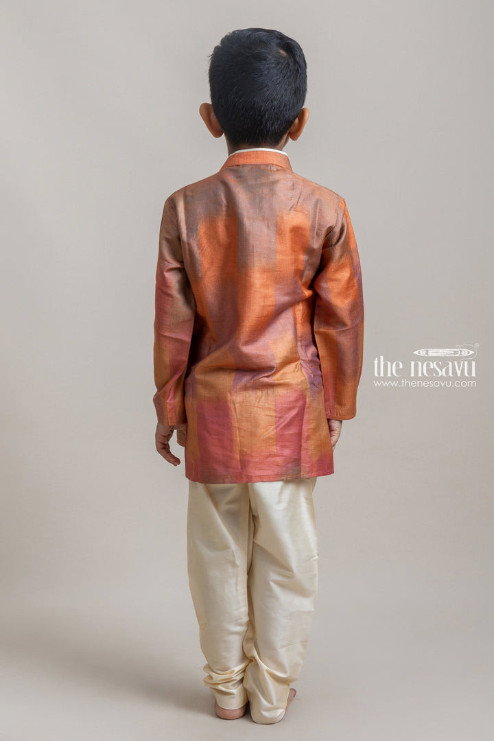 The Nesavu Boys Kurtha Set Stylish Tie N Dye Ethnic Kurta With Beige Pant For Boys Nesavu Modern Boys Ethnic Wear | Premium Kurta Set For Boys | The Nesavu