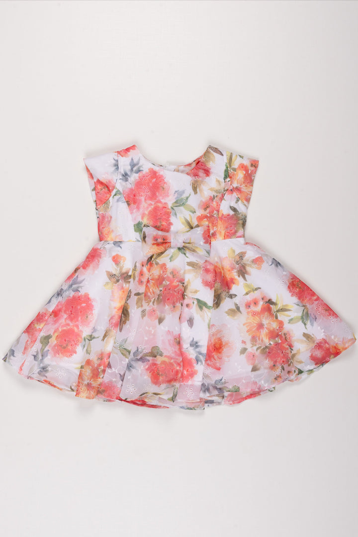The Nesavu Girls Fancy Frock Summer Bloom Elegance Dress: Vibrant Floral Printed Frock for Girls with Bow Accent Nesavu 16 (1Y) / White GFC1190A-16 Girls Floral Summer Dress | White Frock with Vivid Flowers | Playful Bow Detail | The Nesavu