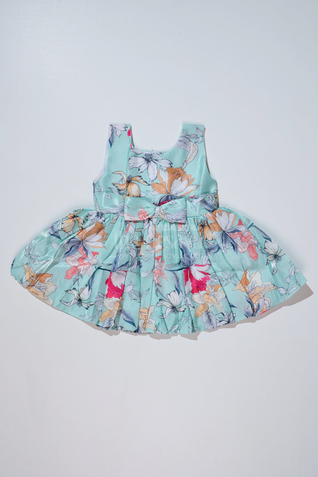 The Nesavu Baby Fancy Frock Summer Floral Frock for Baby Girls in Glaza Satin with Digital Print and Sleeveless Design Nesavu 14 (6M) / Green BFJ728B-14 Nesavu Summer Floral Frock Baby Girls Glaza Satin Digital Print Sleeveless Design
