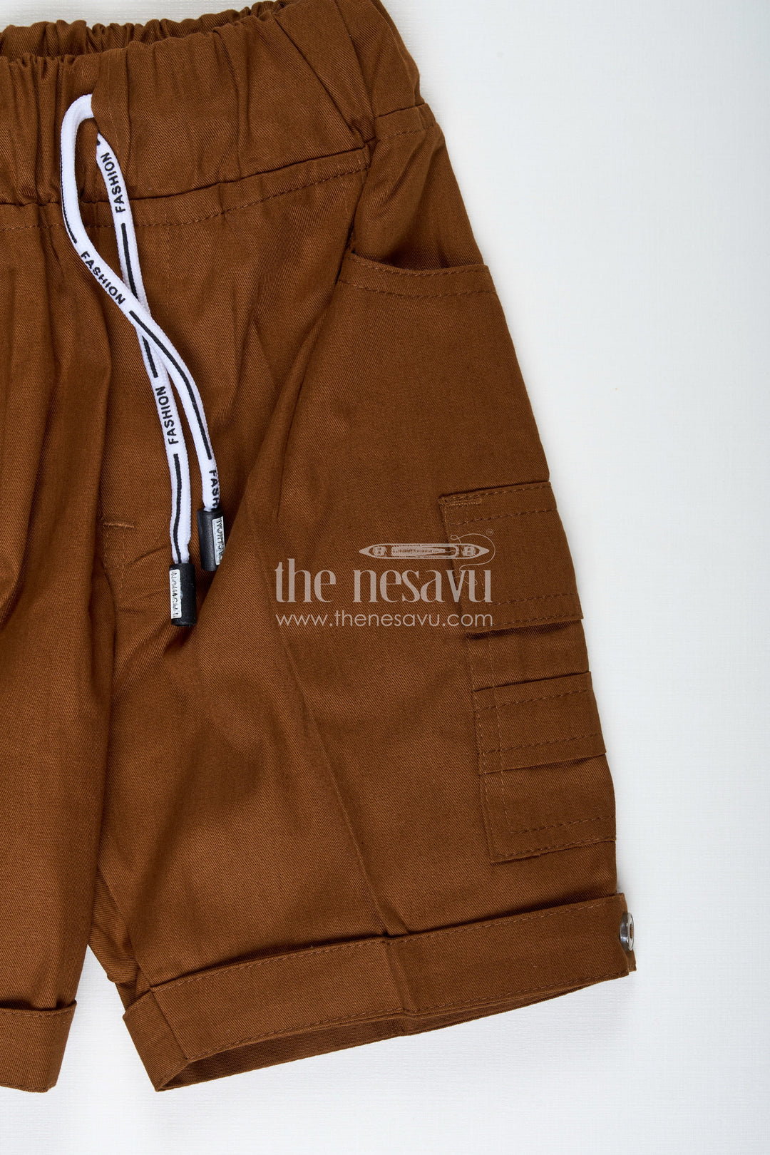 The Nesavu Boys Casual Set Summer Outfit for Toddler Boys with Shirt and Shorts Nesavu Nesavu Toddler Boys Cotton Summer Set Button Down Shirt Brown Shorts Casual Cool Wear