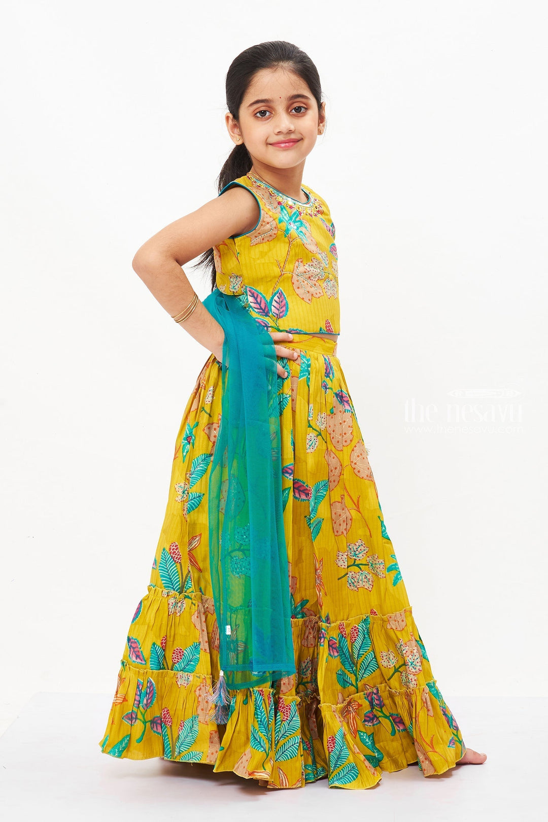 The Nesavu Girls Lehenga Choli Sun-Kissed Yellow Designer Lehenga Choli Set for Girls - Festive & Vibrant Nesavu Girls' Vibrant Designer Lehenga Choli | Perfect for Navratri & Weddings | The Nesavu