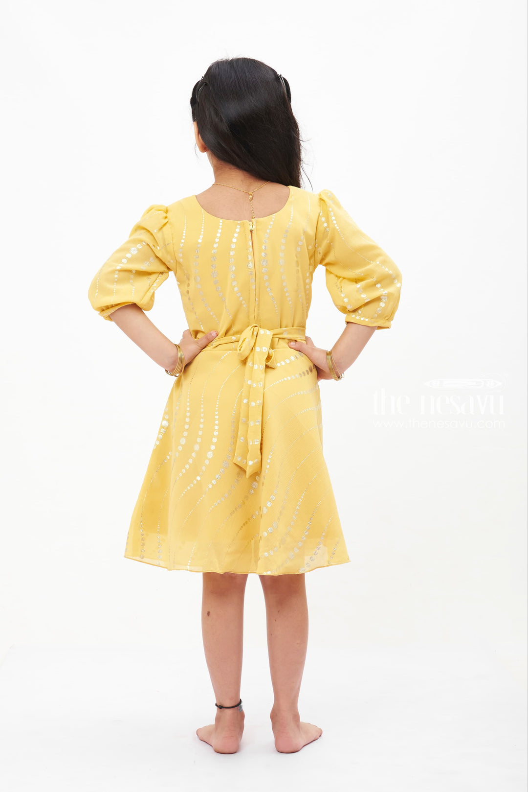 The Nesavu Girls Fancy Frock Sunbeam Sequin Dance Dress: Radiant Yellow with Dazzling Accents for Girls Nesavu Girls' Yellow Sequin Party Dress | Long Sleeve Sparkle Dress | The Nesavu