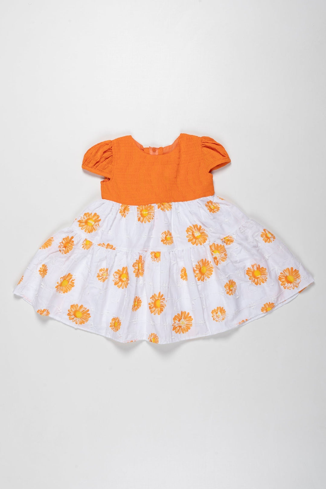 The Nesavu Girls Cotton Frock Sunkissed Delight Orange Cotton Frock with Floral Print for Girls Nesavu 20 (3Y) / Orange / Cotton GFC1273B-20 Girls Orange Floral Pure Cotton Summer Frock | Comfortable & Stylish | The Nesavu