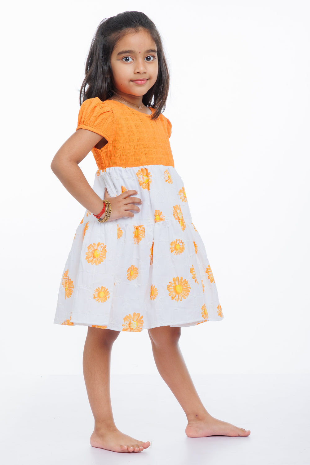 The Nesavu Girls Cotton Frock Sunkissed Delight Orange Cotton Frock with Floral Print for Girls Nesavu Girls Orange Floral Pure Cotton Summer Frock | Comfortable & Stylish | The Nesavu