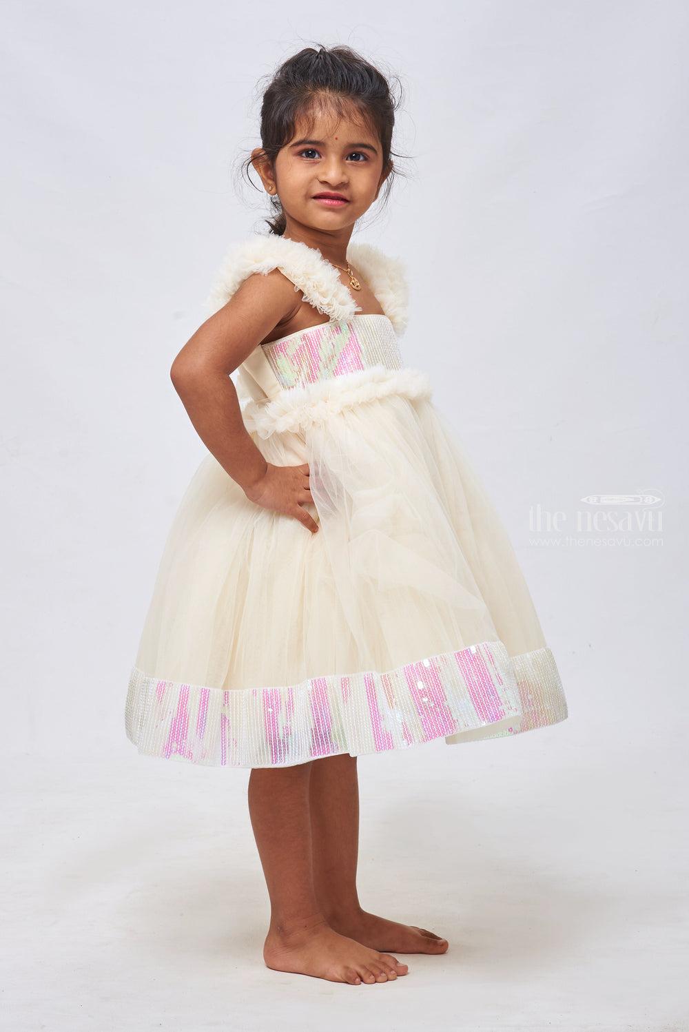 The Nesavu Girls Tutu Frock Sunlit Glamour: Sequin Embroidered Designer Party Frock in Vibrant Yellow Nesavu Casual & Chic Birthday Dress Styles for Little Girls | Fancy Frocks | The Nesavu