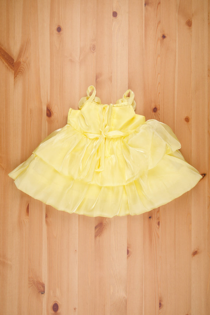 The Nesavu Girls Fancy Party Frock Sunlit Lemon Frock Monotone Color with Rose Details - Enchanting Dress for Little Princesses Nesavu Designer Wear Frock For Birthday | Fancy Dress For 3 Years Birthday | The Nesavu