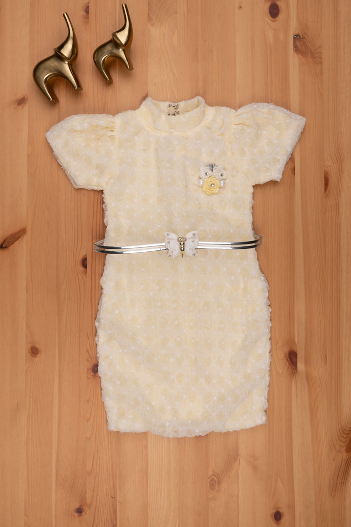 The Nesavu Baby Frock / Jhabla Sunlit Yellow Lucknow Chikan Dress - High Neck Delight for Infants Nesavu 18 (2Y) / Yellow BFJ431C-18 Baby Fancy Frock Collection | Baby Dress Online | The Nesavu