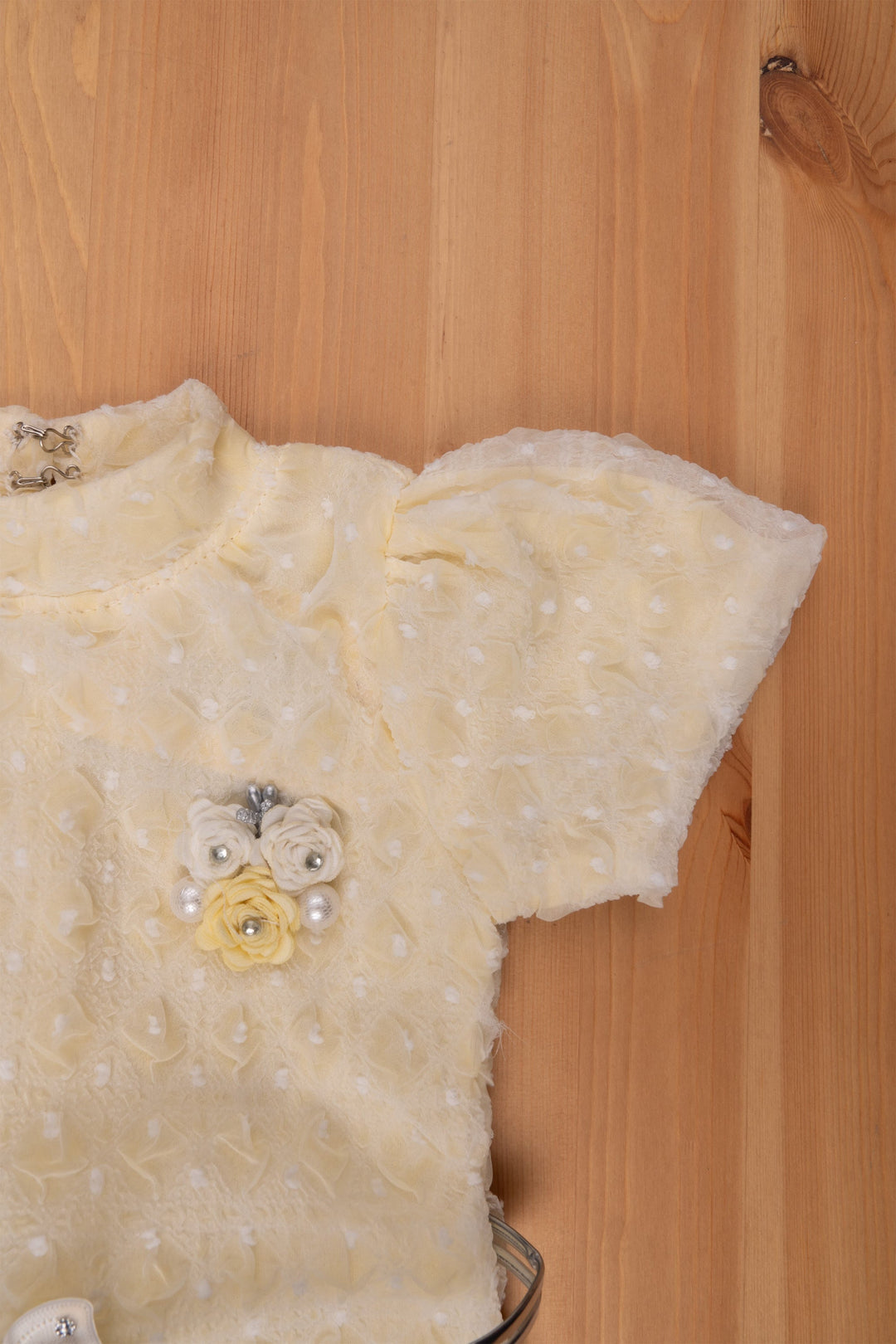 The Nesavu Baby Frock / Jhabla Sunlit Yellow Lucknow Chikan Dress - High Neck Delight for Infants Nesavu Baby Fancy Frock Collection | Baby Dress Online | The Nesavu