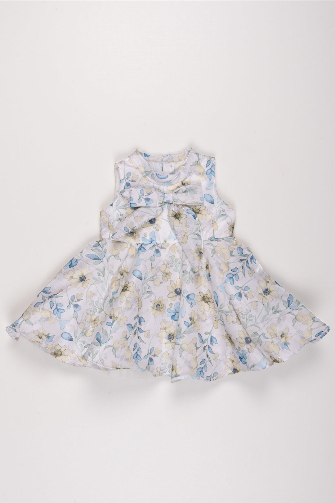 The Nesavu Girls Fancy Frock Sunny Blossom Delight: Girls' Cream Floral Dress with Sparkling Collar Detail Nesavu 16 (1Y) / Yellow GFC1187A-16 Girls Cream Floral Sleeveless Dress | Sparkling Collar | Joyful Day Wear | The Nesavu