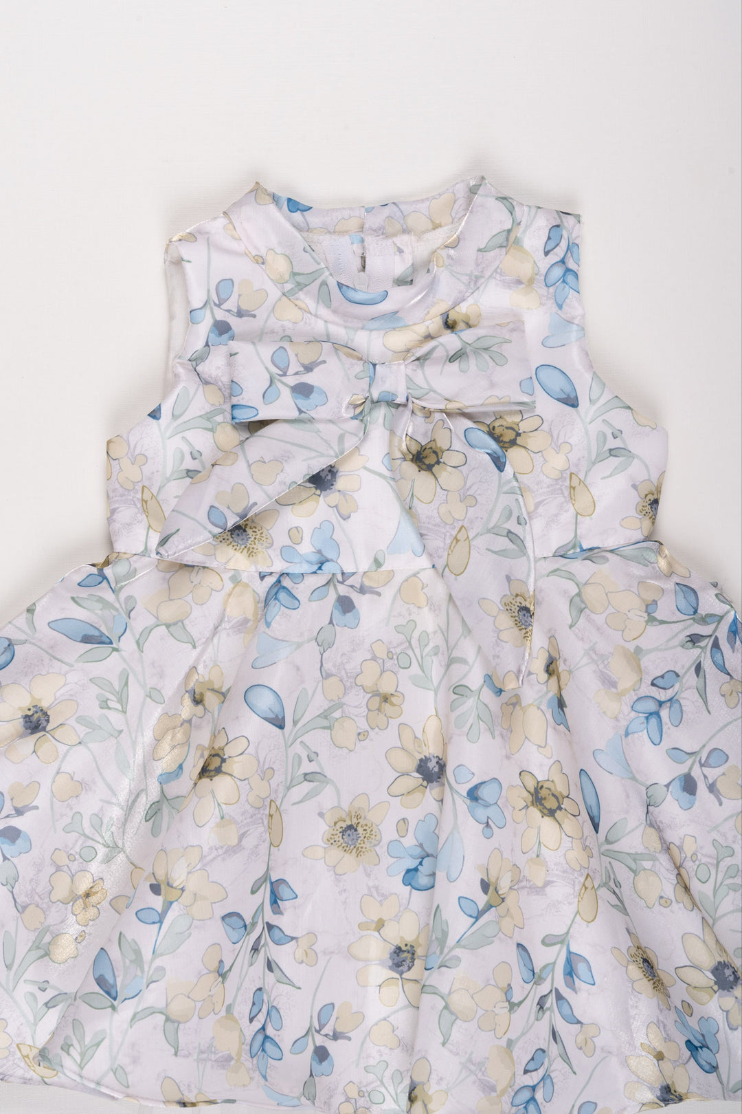 The Nesavu Girls Fancy Frock Sunny Blossom Delight: Girls' Cream Floral Dress with Sparkling Collar Detail Nesavu Girls Cream Floral Sleeveless Dress | Sparkling Collar | Joyful Day Wear | The Nesavu