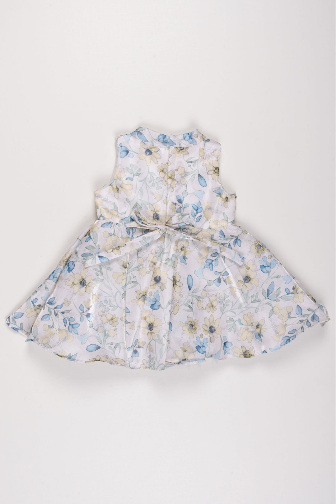 The Nesavu Girls Fancy Frock Sunny Blossom Delight: Girls' Cream Floral Dress with Sparkling Collar Detail Nesavu Girls Cream Floral Sleeveless Dress | Sparkling Collar | Joyful Day Wear | The Nesavu