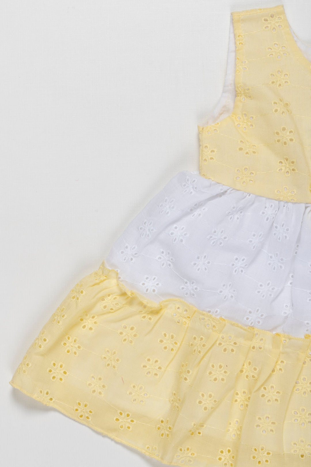 The Nesavu Baby Cotton Frocks Sunny Daisy Eyelet Cotton Frock for Baby Girls Nesavu Infant Yellow Summer Eyelet Frock | Breathable Cotton Wear for Baby Girls | The Nesavu