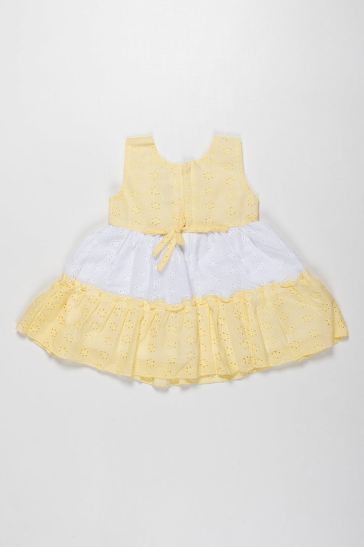 The Nesavu Baby Cotton Frocks Sunny Daisy Eyelet Cotton Frock for Baby Girls Nesavu Infant Yellow Summer Eyelet Frock | Breathable Cotton Wear for Baby Girls | The Nesavu