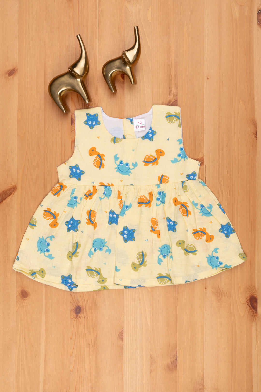 The Nesavu Baby Frock / Jhabla Sunny Days: Yellow Sea Animal Dress for Young Divas Nesavu 12 (3M) / Yellow BFJ443B-12 Animal Cartoons Printed Frock For Baby | New born Baby Dress | The Nesavu