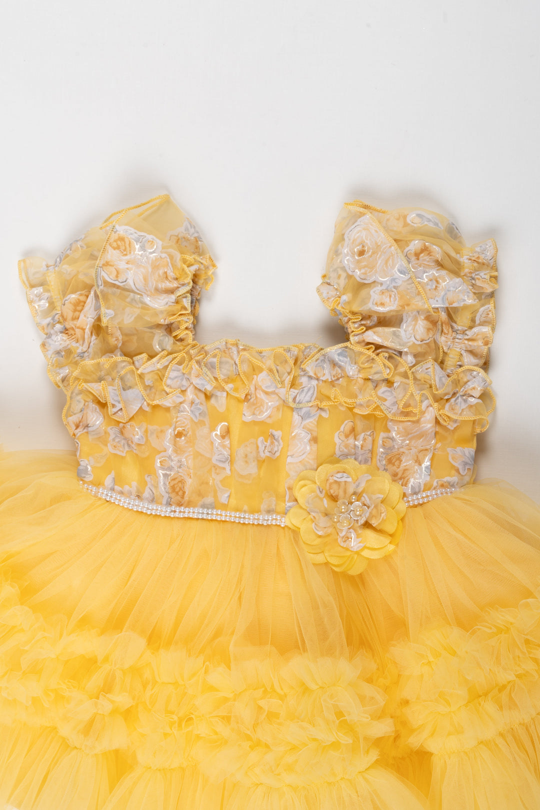 The Nesavu Girls Tutu Frock Sunny Delight Floral Party Frock: Radiance in Ruffles for the Little Charmer Nesavu Buy Toddlers Yellow Floral Boutique Party Dress | Girls Fancy Short Frock Online | The Nesavu