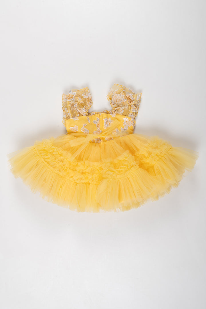The Nesavu Girls Tutu Frock Sunny Delight Floral Party Frock: Radiance in Ruffles for the Little Charmer Nesavu Buy Toddlers Yellow Floral Boutique Party Dress | Girls Fancy Short Frock Online | The Nesavu