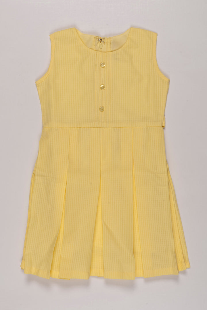 The Nesavu Girls Cotton Frock Sunny Delight Yellow Cotton Frock with Floral Jacket for Girls Nesavu Girls Yellow Dress with Colorful Floral Jacket | Cheerful Summer Wear | The Nesavu