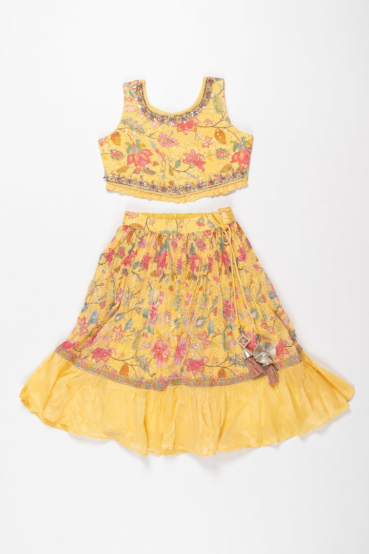 The Nesavu Girls Lehenga Choli Sunny Elegance Designer Lehenga Choli - A Mesmerizing Ensemble for Girls Nesavu 16 (1Y) / Yellow / Viscose Silk GL439A-16 Shop Designer Lehenga Choli for Girls Online | Floral Perfection for Special Occasions | The Nesavu