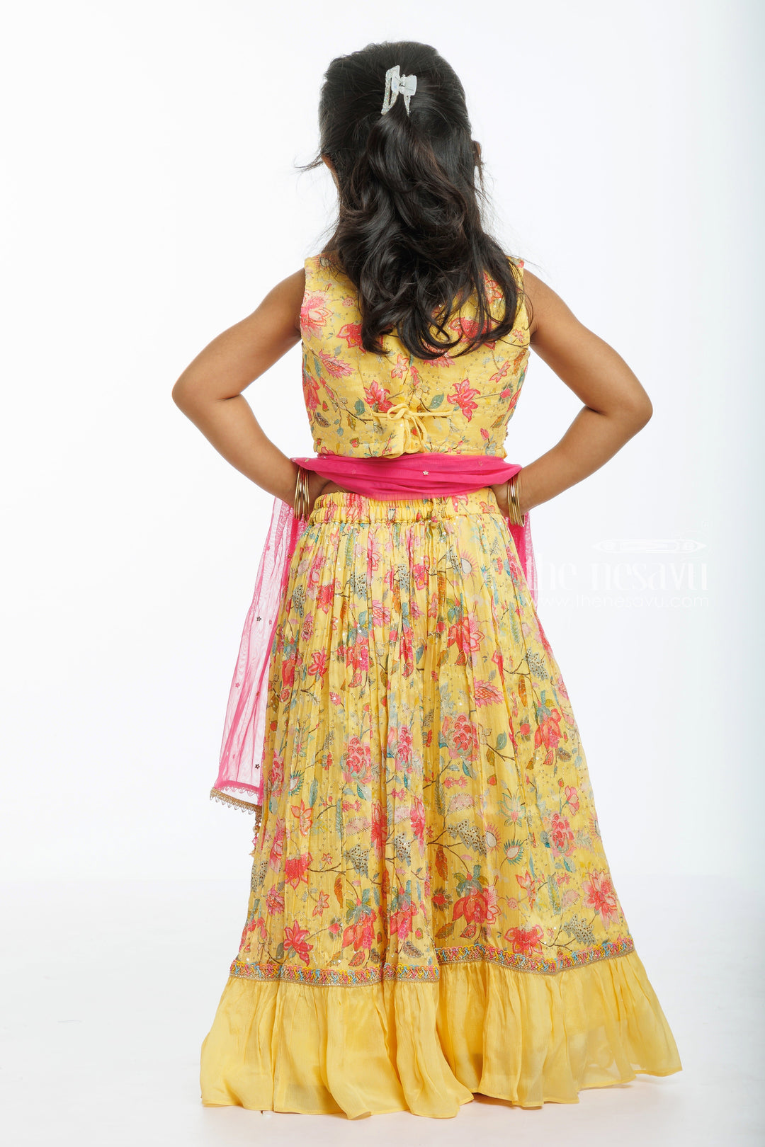 The Nesavu Girls Lehenga Choli Sunny Elegance Designer Lehenga Choli - A Mesmerizing Ensemble for Girls Nesavu Shop Designer Lehenga Choli for Girls Online | Floral Perfection for Special Occasions | The Nesavu