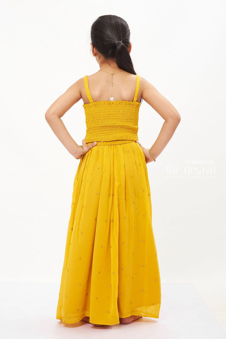 The Nesavu Girls Sharara / Plazo Set Sunny Elegance: Girls' Vibrant Yellow Kurti and Palazzo Set Nesavu Girls' Yellow Floral Kurti & Palazzo Set for Wedding Season | The Nesavu