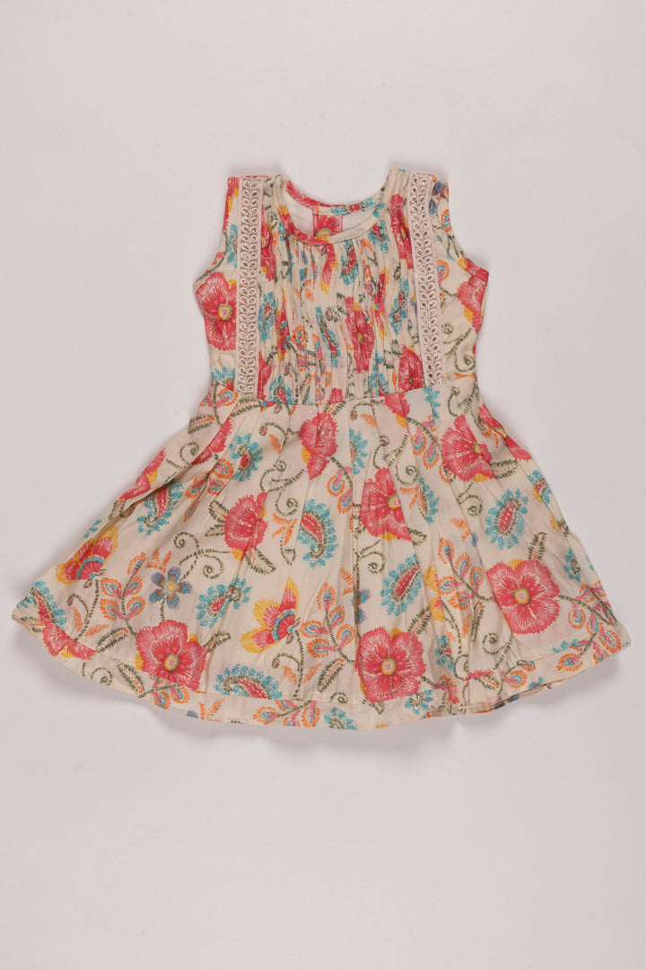 The Nesavu Girls Cotton Frock Sunny Floral Kids Cotton Frock with Elegant Lace Detailing Nesavu Girls Summer Cotton Dress Favorites | Lace Detailed Floral Cotton Frock | The Nesavu