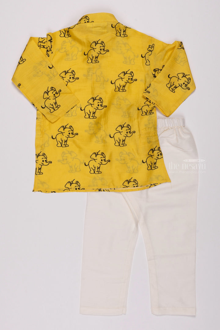 The Nesavu Boys Kurtha Set Sunny Safari: Cheerful Yellow Animal-Print Kurta & Pant Combo for Boys Nesavu Shop Stylish Boys Kurta with Pant | Traditional Set Online | The Nesavu