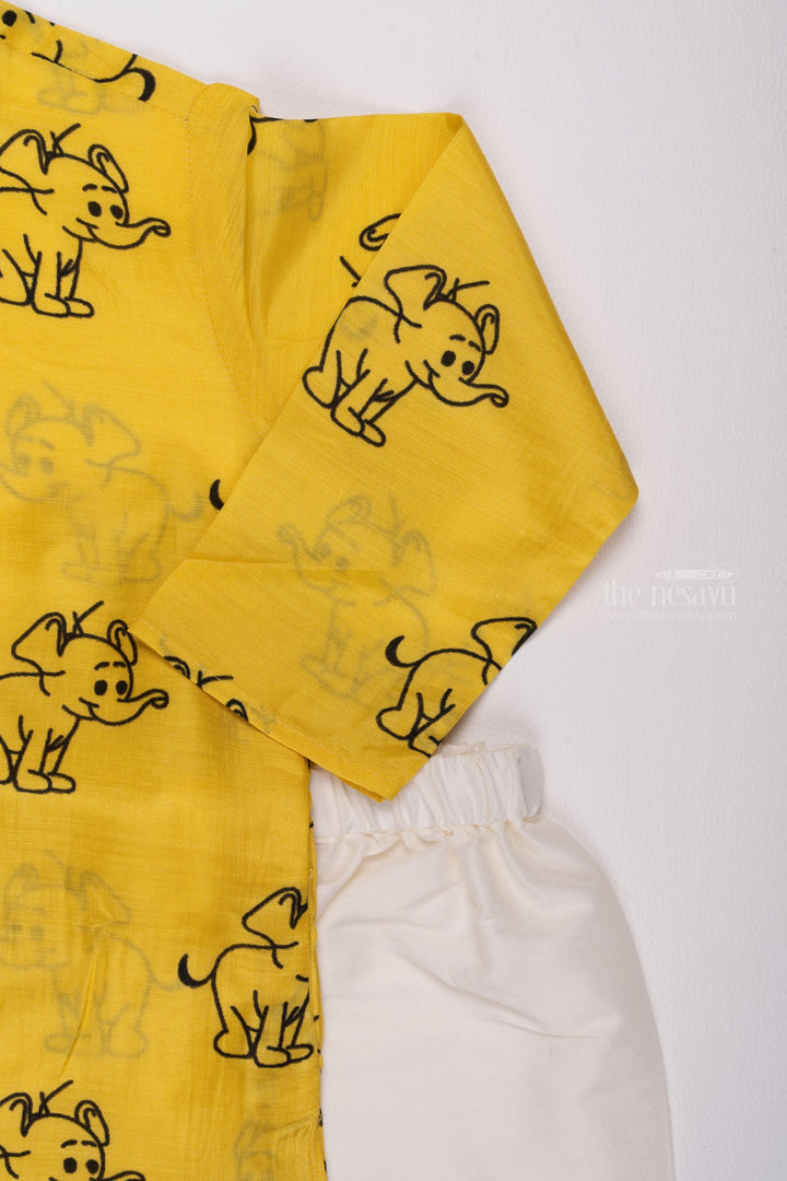 The Nesavu Boys Kurtha Set Sunny Safari: Cheerful Yellow Animal-Print Kurta & Pant Combo for Boys Nesavu Shop Stylish Boys Kurta with Pant | Traditional Set Online | The Nesavu