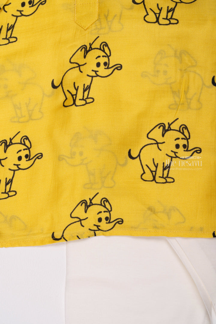 The Nesavu Boys Kurtha Set Sunny Safari: Cheerful Yellow Animal-Print Kurta & Pant Combo for Boys Nesavu Shop Stylish Boys Kurta with Pant | Traditional Set Online | The Nesavu