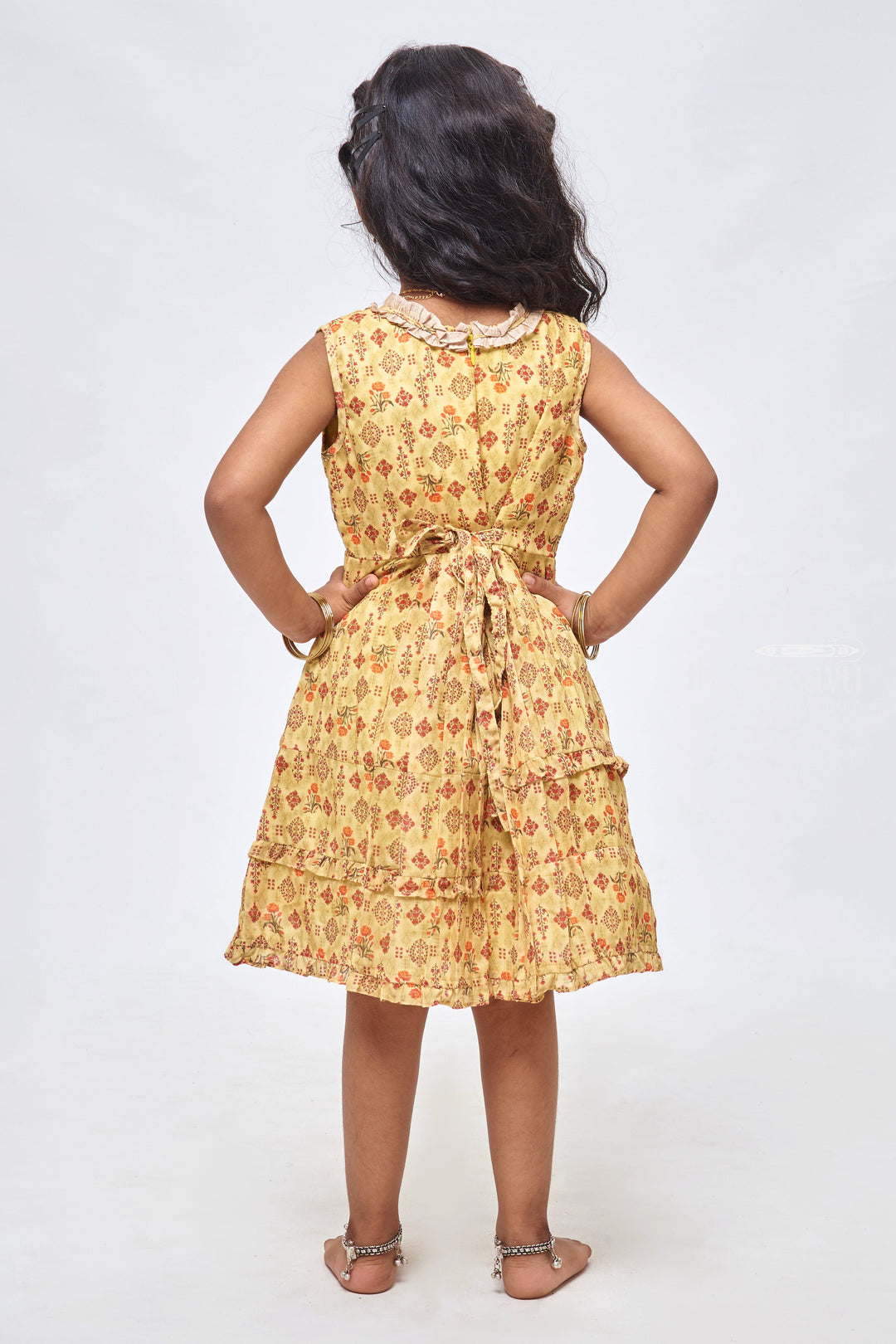The Nesavu Girls Cotton Frock Sunny Vibes: Floral Printed Pleated Yellow Cotton Frock for Girls Nesavu Shop Elegant Cotton Frocks: Stylish & Casual Dresses for Kids