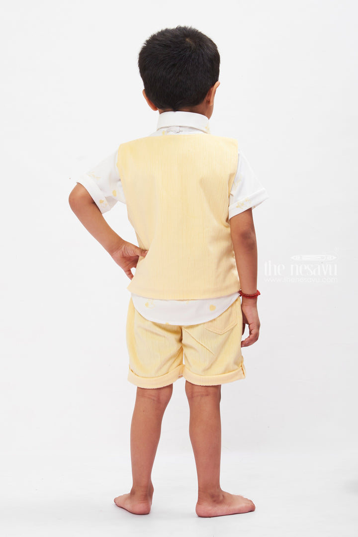 The Nesavu Boys Casual Set Sunny Yellow Boys Vest Set with Shirt & Shorts - Casual Collection Nesavu Boys Yellow Vest and Shorts Set | Summer Outfit | The Neasvu