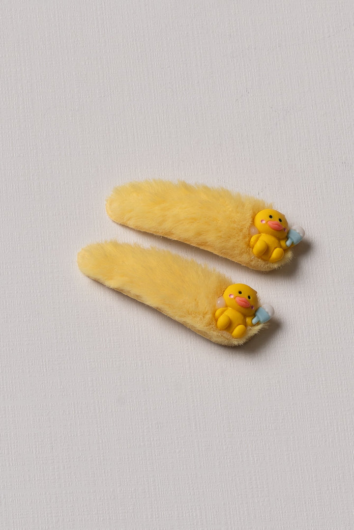 The Nesavu Tick Tac Clip Sunny Yellow Furry Character Tic Tac Hair Clips Nesavu Yellow / Style 4 JHTT12D Charming Yellow Furry Tic Tac Hair Clips for Kids | Cute & Playful | The Nesavu
