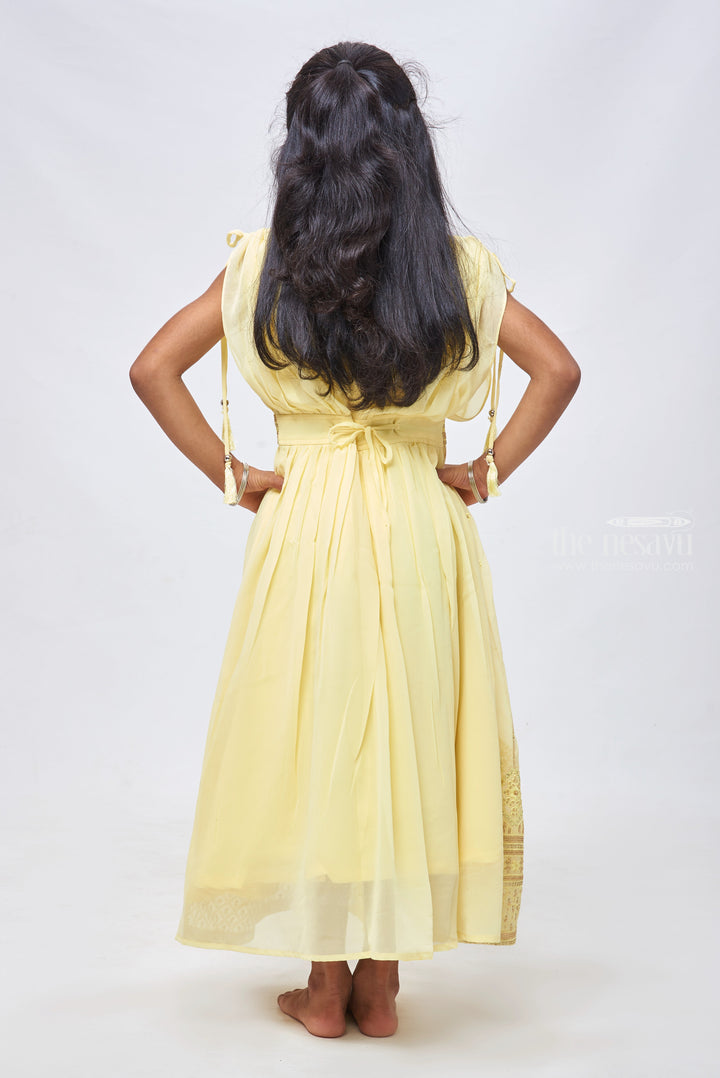 The Nesavu Girls Party Gown Sunny Yellow Sequins & Poncho Sleeves: Gown Glam for Girls Nesavu Latest Anarkali Designs 2023 Collection | Royal Anarkali Dress | The Nesavu