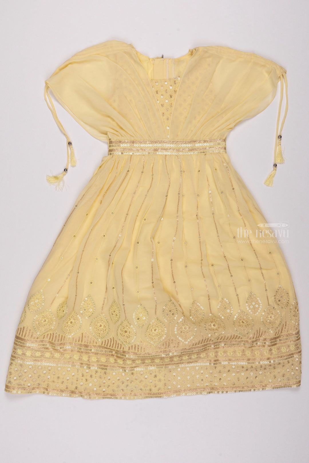 The Nesavu Party Gown Sunny Yellow Sequins & Poncho Sleeves: Gown Glam for Girls Nesavu 22 (4Y) / Yellow / Georgette GA147B-22 Latest Anarkali Designs 2023 Collection | Royal Anarkali Dress | The Nesavu