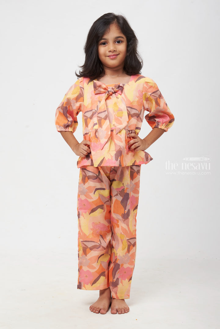 The Nesavu Girls Sharara / Plazo Set Sunset Glow Tiered Outfit with Artistic Pastel Shades for Contemporary Kids Nesavu 24 (5Y) / Orange / linen cotton GPS212B-24 Pastel Panache Tiered Outfit | Artistic Kids Fashion | Sunset Glow Collection - The Nesavu